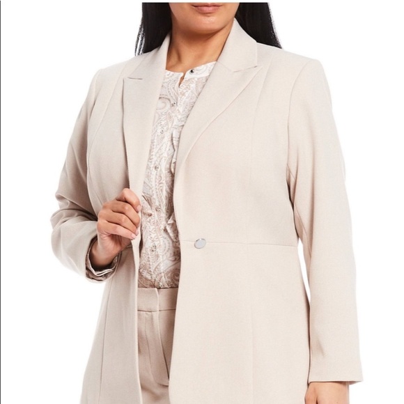 Calvin Klein Stretch Twill Peak Lapel Collar Open-front Jacket in Khaki - Picture 2 of 15